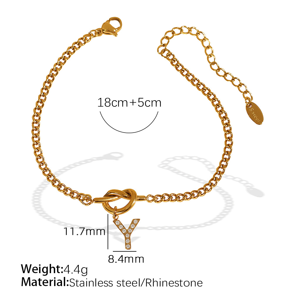 Gold color / 1 Piece Simple Series Simple Letter Y Stainless Steel 18K Gold Color Plated Rhinestone Women's Charm Bracelets Picture25